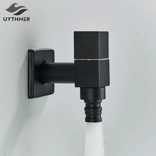 DecorBites™ Black Brass Wall Mounted Washing Machine Faucet for Outdoor Use