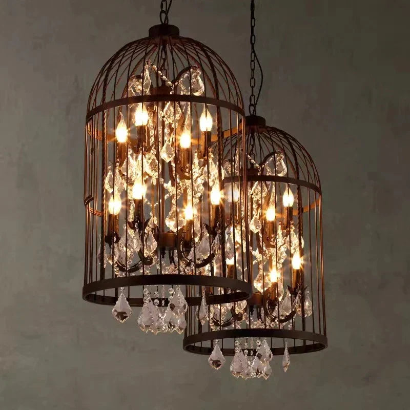 DecorBites™ Iron Birdcage Crystal Chandelier: Spherical Pendant Light for Home Decor