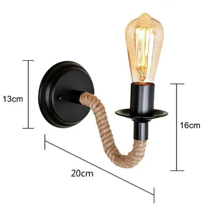DecorBites™ Hemp Rope Wall Lamp Wood Sconce E27 Industrial Indoor Outdoor Light