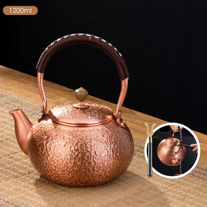 DecorBites™ Handmade Copper Tea Pot with Knitting Handle - Chinese Light Luxury Tea Set