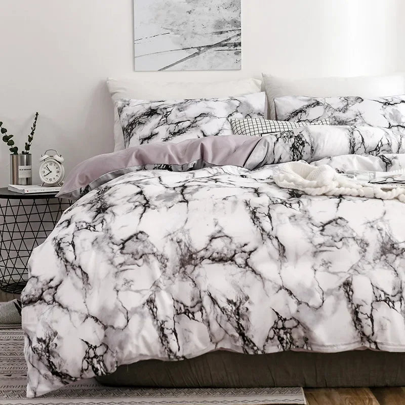 Decobites Marble Print Duvet Cover Set - Soft Comfortable Bedding Set