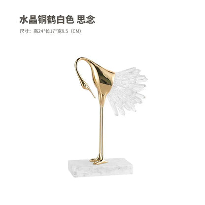 Estatua de artesanía para decoración del hogar DecorBites™ Grulla, pájaro dorado, ágata, mármol y cristal