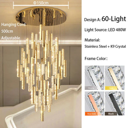 DecorBites™ Large Crystal Luxury Chandelier for Living Room Dining Hall Stair Suspension