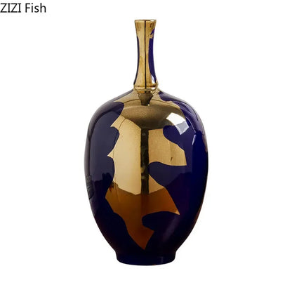 DecorBites™ Gold Ceramic Vase | Modern Design | Desk Decor | Shiny Porcelain | Floral Vases