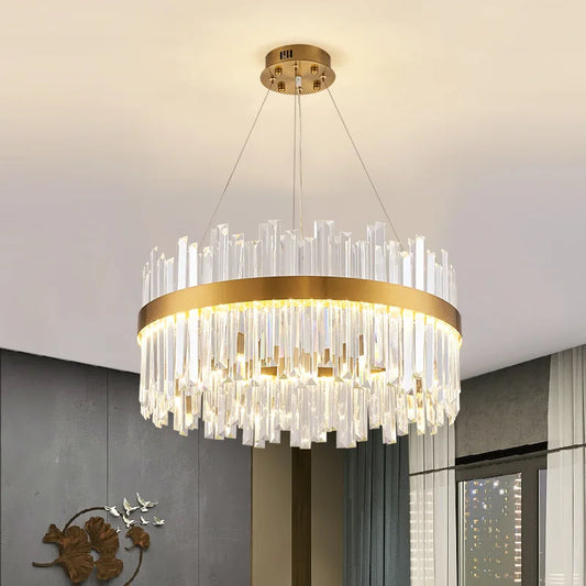 DecorBites™ Gold Crystal Ceiling Chandelier | Luxury Indoor Lighting for Living & Dining Room