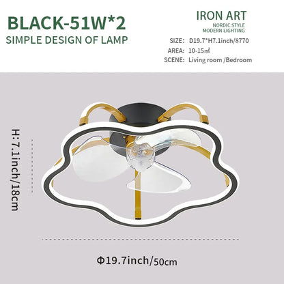 DecorBites™ LED Ceiling Fan with Remote Control, Modern Silent Lighting Fixture for Bedroom and Dining Room