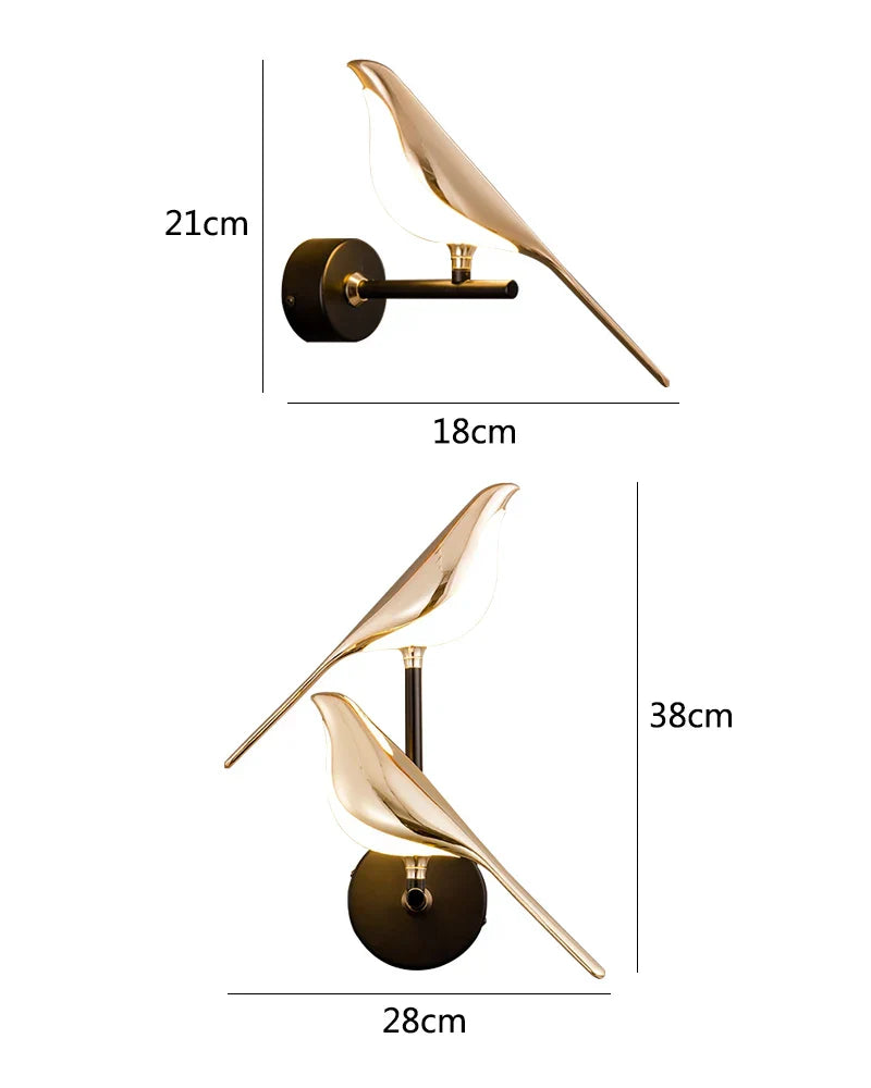 DecorBites™ Golden Bird LED Wall Lamp: Modern Design for Hallway, Stairs, Living Room, Bedroom Decor