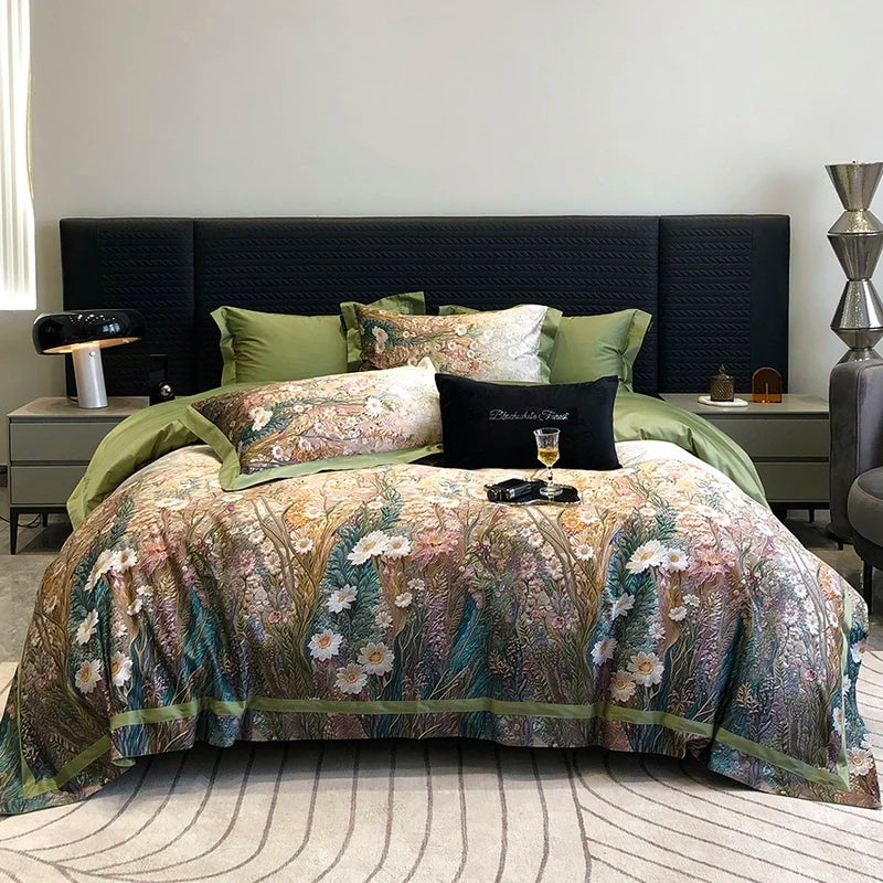 Decobites Luxury Flowers 1000TC Egyptian Cotton Bedding Set: 1 Duvet Cover, 1 Sheet, 2 Pillowcases