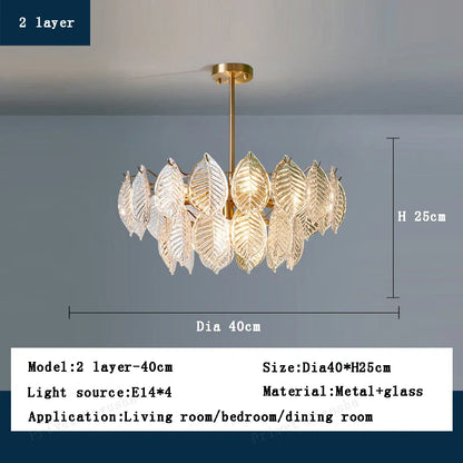 DecorBites™ Leaf Glass Chandelier Pendant Light Luxury Dining Room Ceiling Fixture