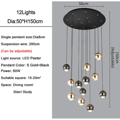 Lámpara colgante DecorBites™ Crystal Ball para sala de estar moderna, elegante diseño en negro y dorado