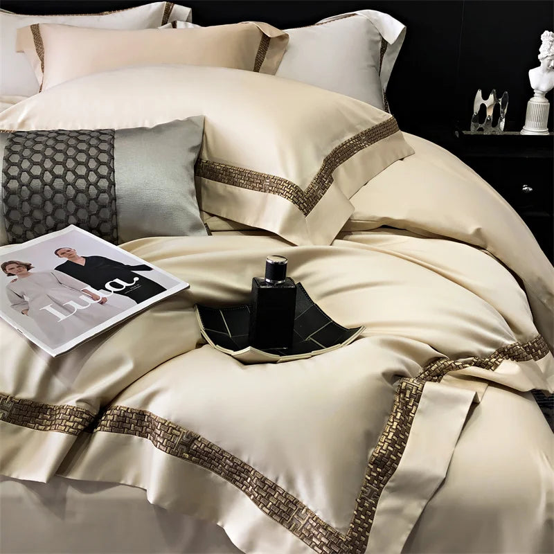 Decobites Luxury Embroidery Cotton Bedding Set with Duvet Cover, Sheet, and Pillowcases