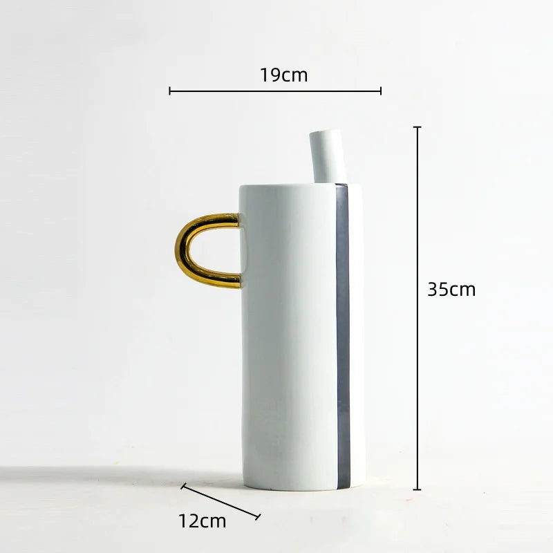 DecorBites™ Black and White Dots Geometric Ceramic Vase: Home Decoration Handicraft Ornament