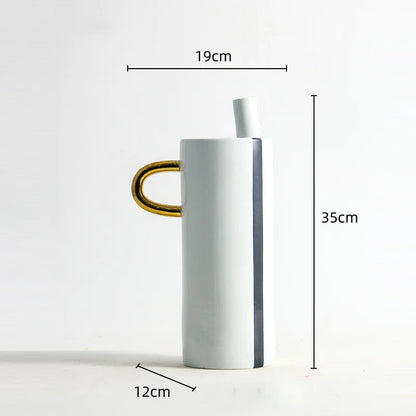 DecorBites™ Black and White Dots Geometric Ceramic Vase: Home Decoration Handicraft Ornament