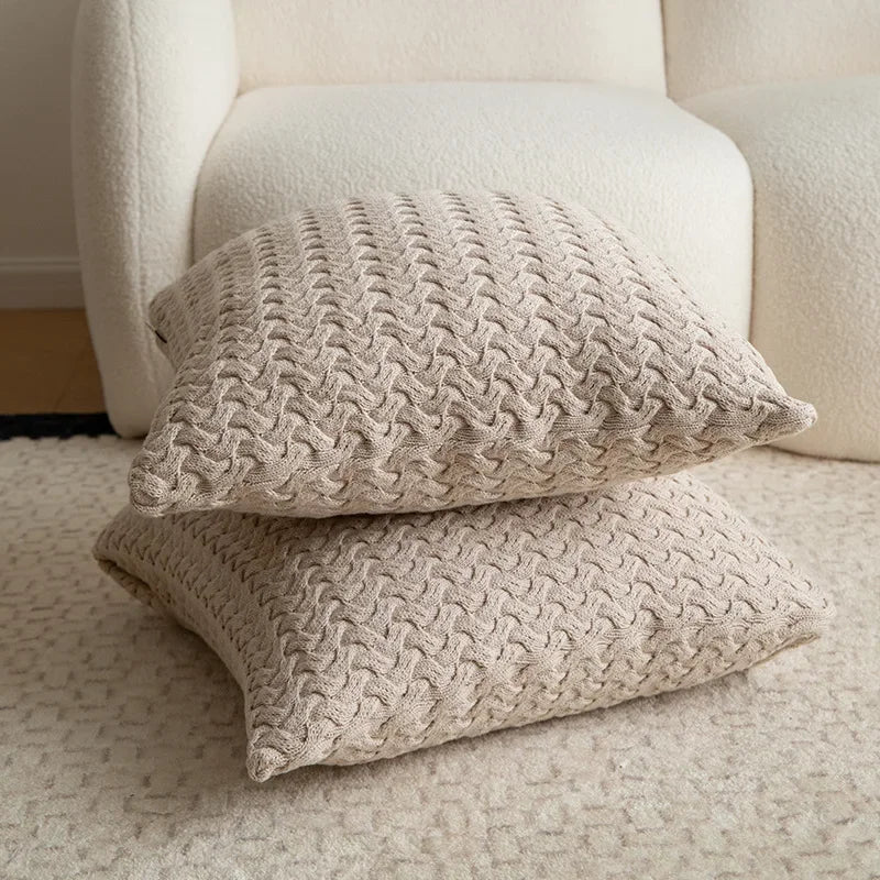 DecorBites™ Cable Knit Cotton Pillow Cover Soft Ivory Burnt Orange 45x45cm 50x50cm 60x60cm