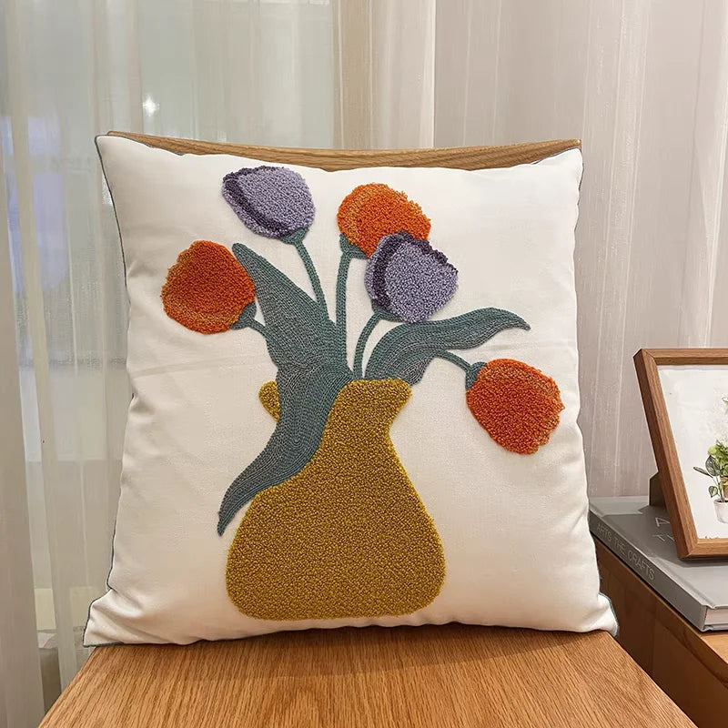 Embroidered Geometric Cushion Cover