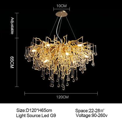 DecorBites™ Branch-shaped Golden Crystal Chandelier for Villa Bedroom and Living Room