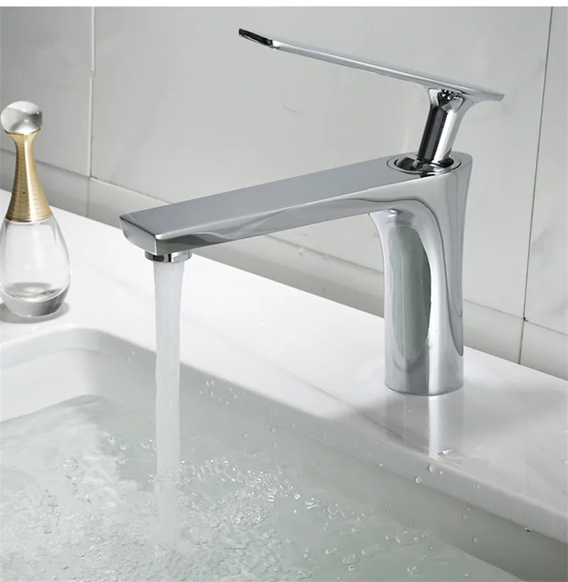 DecorBites™ Brushed Gold Brass Basin Faucet Cold Hot Water Mixer Sink Tap Black/Chrome