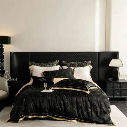 Decobites Luxe Eucalyptus Bedding Set in Black/Gold - Silky Soft & Skin-friendly