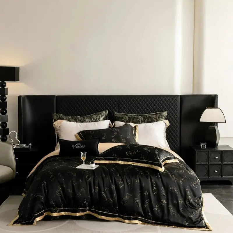 Conjunto de Ropa de Cama Luxe Eucalyptus™ en Negro/Oro de Decorbites - Suave como la Seda y Amigable con la Piel