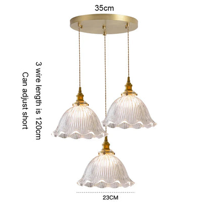 Korean Retro Glass Pendant Light With Wood Accent