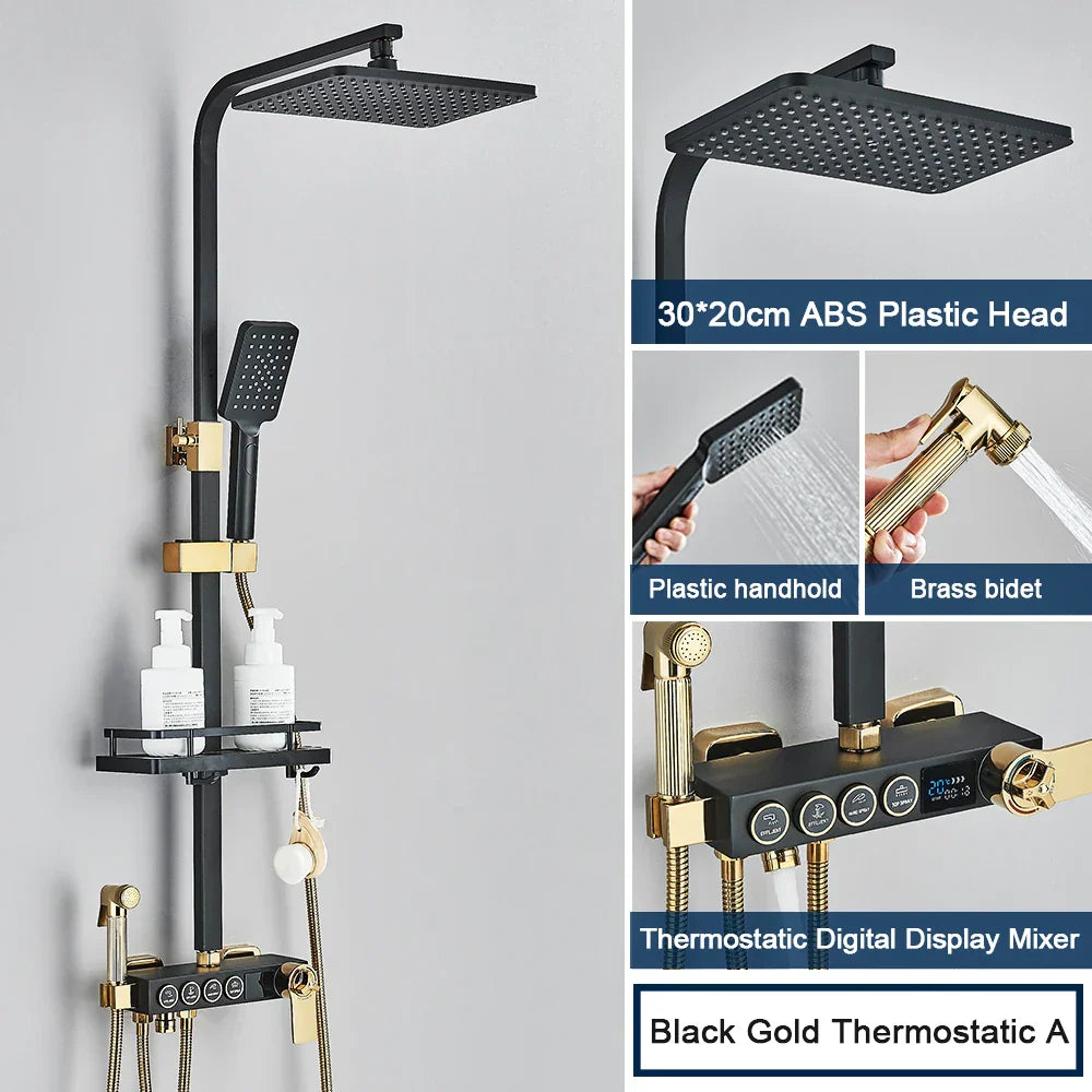 DecorBites™ Black 4-Way Digital Shower System with Rainfall Head and Bidet