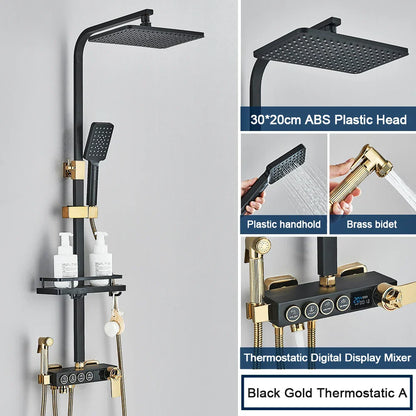 DecorBites™ Black 4-Way Digital Shower System with Rainfall Head and Bidet