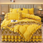 Decobites Velvet Bedding Set with Gold Lace Ruffles, Removable Bed Skirt & Pillowcase