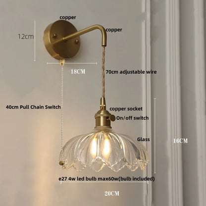 DecorBites™ LED Wall Lights Modern Nordic Pull Chain Glass Bedroom Lamp