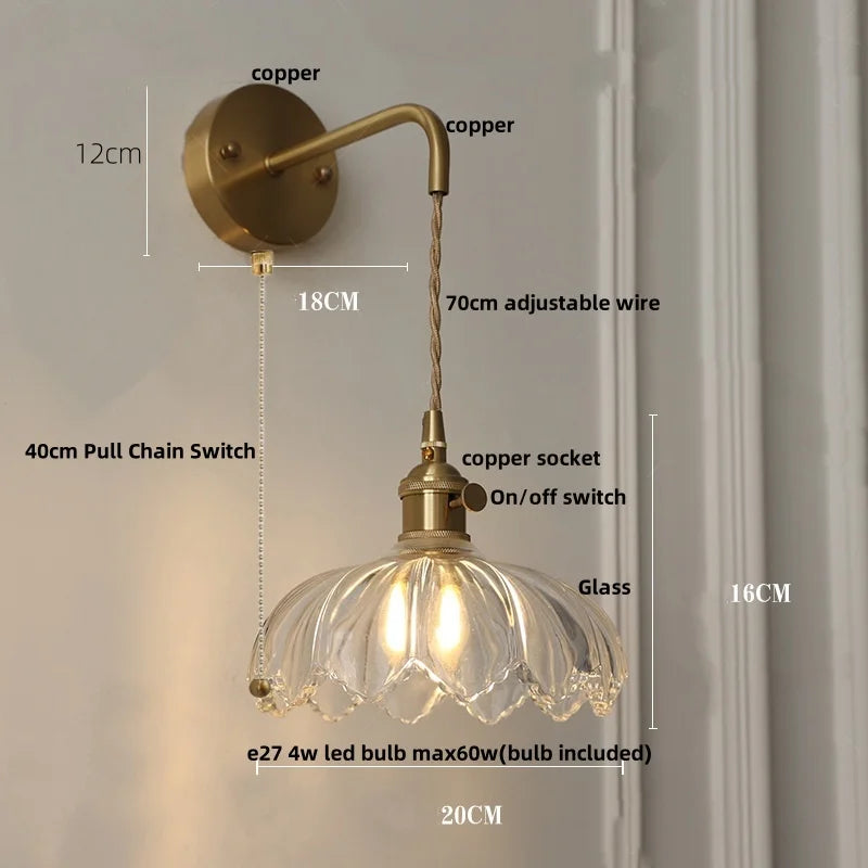 DecorBites™ Green Glass LED Wall Lights Fixture with Pull Chain Switch