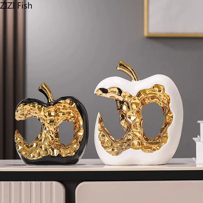 DecorBites™ Ceramic Apple Sculpture Desk Decoration - Gold-plated Hollow Out Craft, Room Aesthetic Ornament