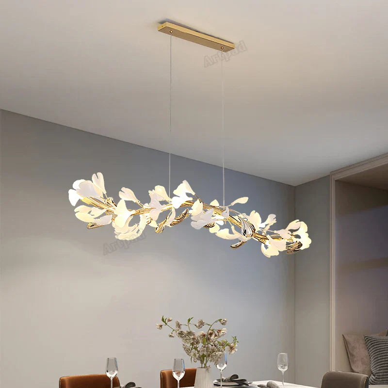 DecorBites™ Classic White and Gold Leaf Pendant Lamp for Living Room Dining Room Lighting