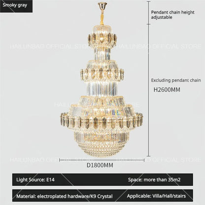 DecorBites™ Crystal Chandelier: Villa High Living Room Luxury Lighting