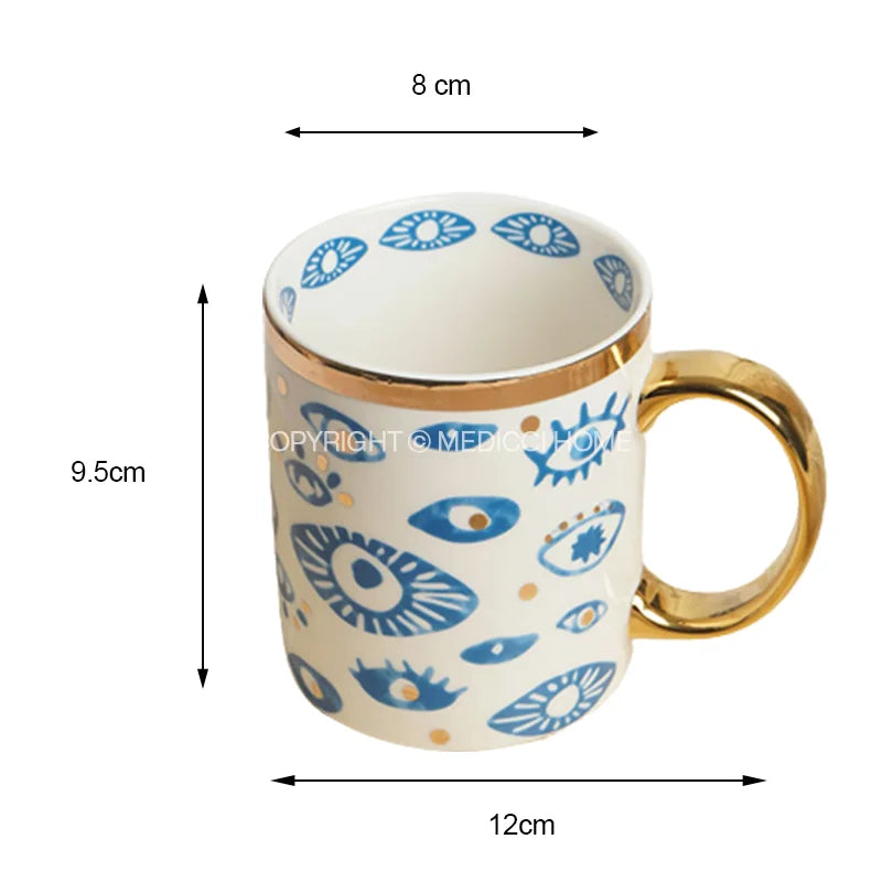 DecorBites™ Bright Eyes Ceramic Dinner Plate Set, 8" Boho Art Salad Dessert Plate