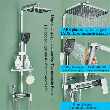 DecorBites™ Digital Display Thermostatic Shower Faucet Set with Rainfall Shower Column in Chrome