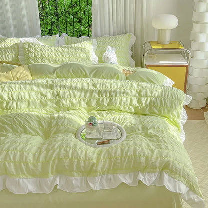 DecorBites™ Bubble Gauze Lace Duvet Cover Set - Cooling & Durable Bedding Kit for Summer