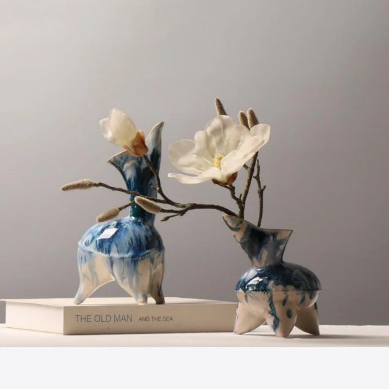 Jarrón de cerámica con patrón de tinta irregular DecorBites™ - Decoración para el hogar en porcelana china