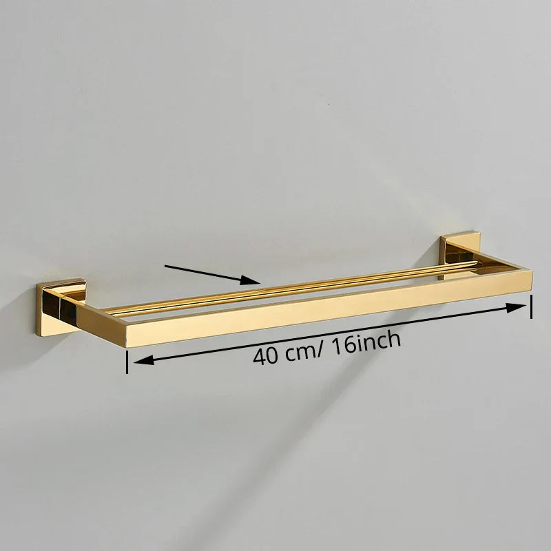 Conjunto de Herrajes de Baño Decorbites™ Oro: Gancho para Batas, Barra para Toallas, Estante, Soporte para Papel Higiénico