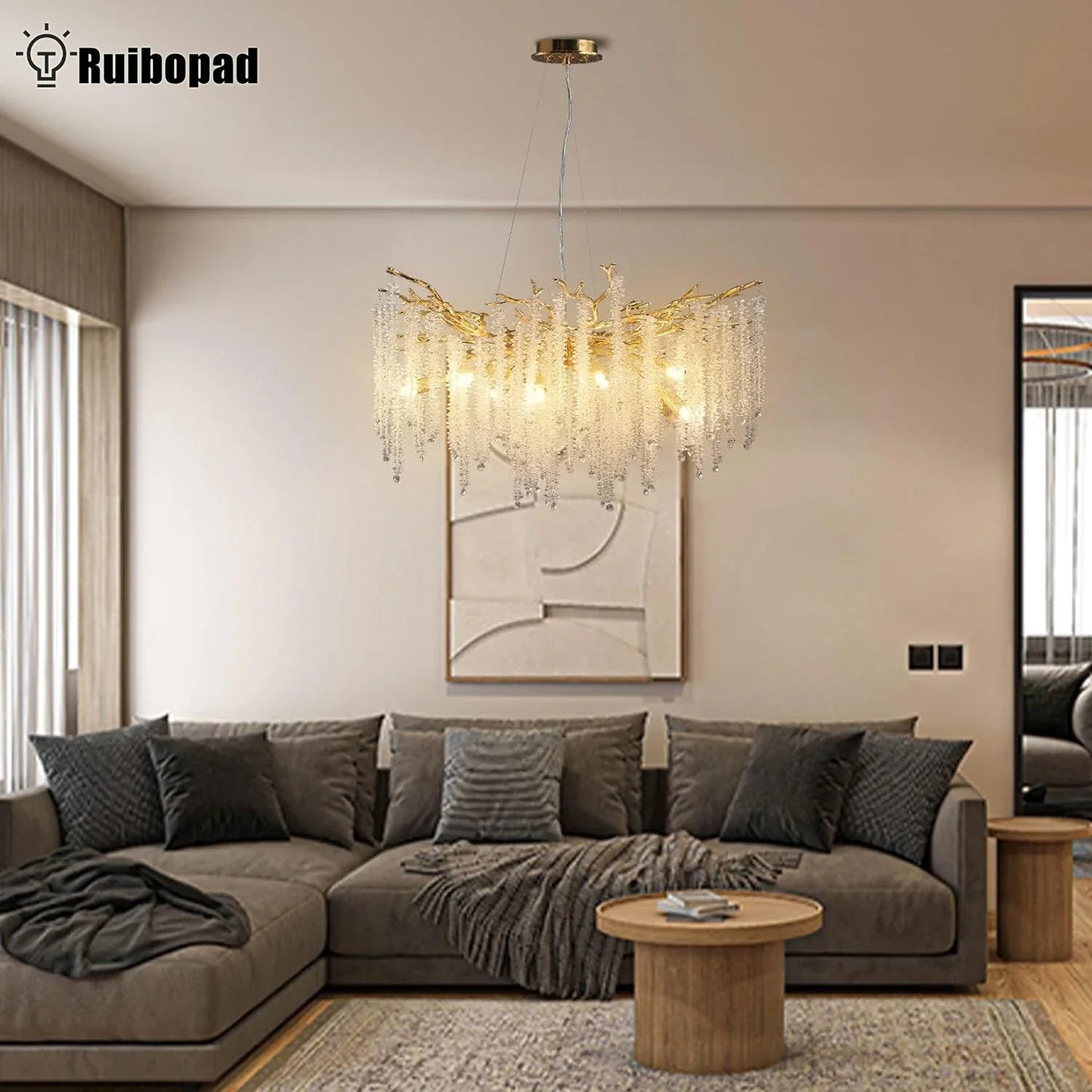 DecorBites™ Gold Crystal Branch Chandelier | Modern Luxury Round Ceiling Light