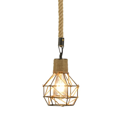 Vintage Hemp Rope Iron Pendant Light in Black