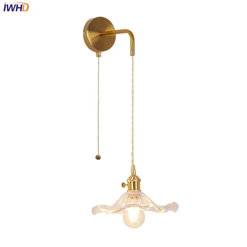 DecorBites™ Glass Copper LED Wall Sconce | Pull Chain Switch | Adjustable Bathroom Light