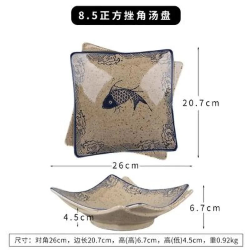 DecorBites™ Japanese Fish Print Ceramic Tableware - Special-shaped Large Dinner Plate Set