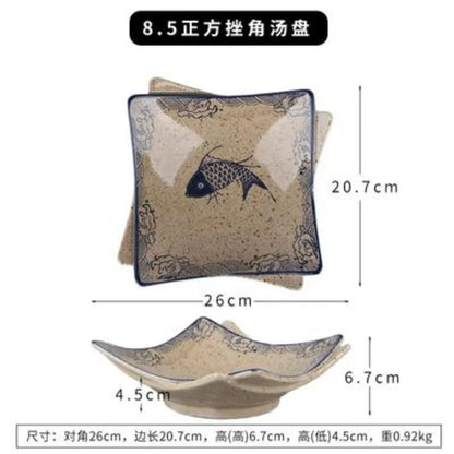 DecorBites™ Japanese Fish Print Ceramic Tableware - Special-shaped Large Dinner Plate Set