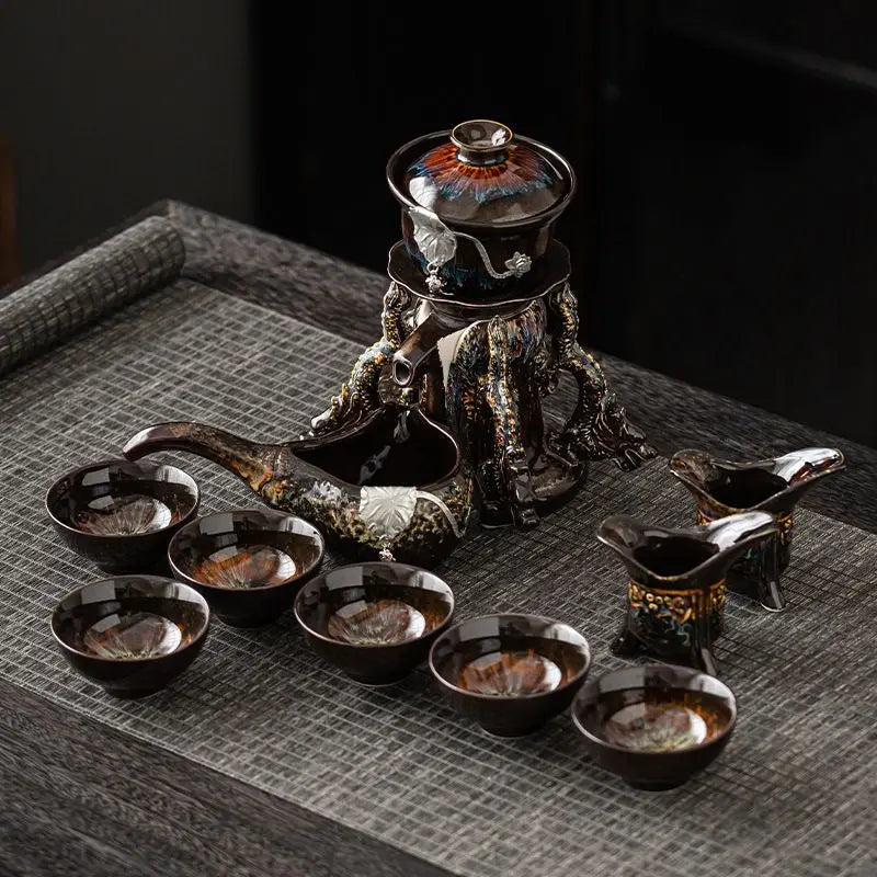 DecorBites™ Dragon Teapot & Magnetic Rotating Tea Set, Chinese Kung Fu Teaware