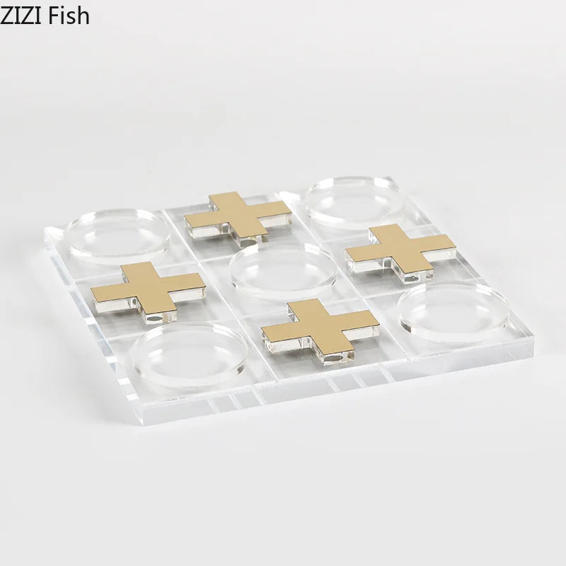 DecorBites™ Acrylic Tic-Tac-Toe Chessboard Set: Geometric Artwork Ornaments & Chess Pieces