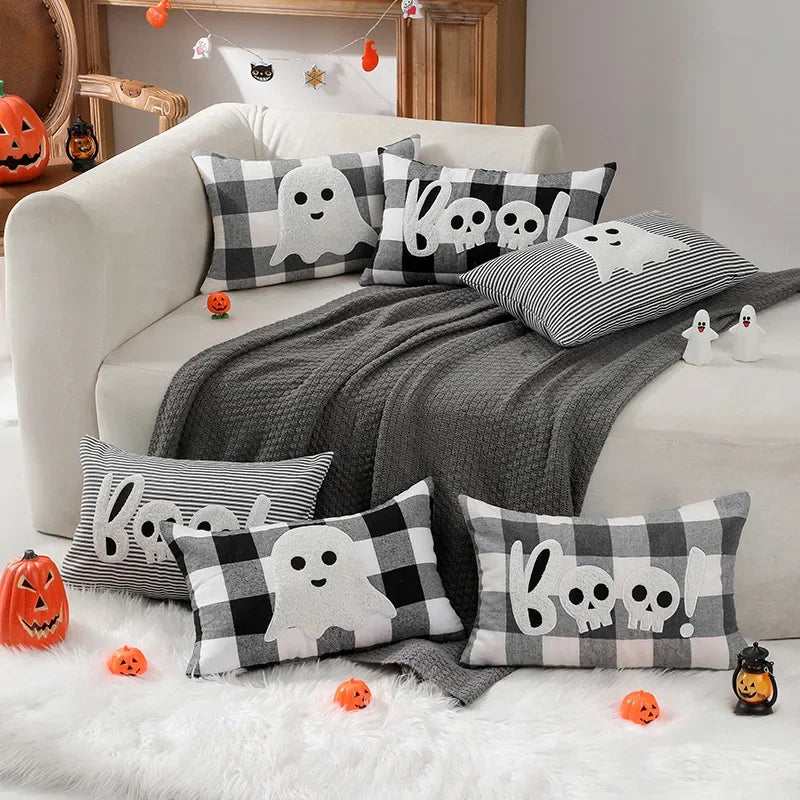 DecorBites™ Halloween Ghost Embroidery Pillow for Cozy Living Room Sofa Rest