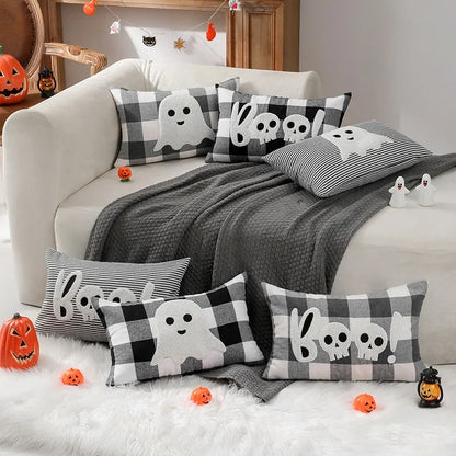 DecorBites™ Halloween Ghost Embroidery Pillow for Cozy Living Room Sofa Rest