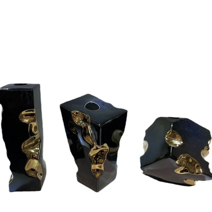 Jarrón de cerámica DecorBites™ Golden Notch con diseño geométrico cuadrado, accesorio de decoración para el hogar