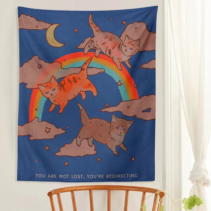 Rainbow Cat Tapestry Wall Hanging for Kids Room Decor by Decobites