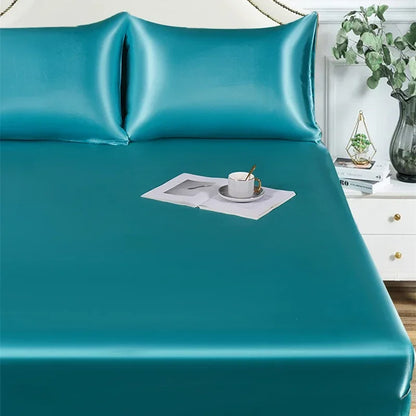 Satin Silky Fitted Sheet with Elastic Band by Decobites in Queen/King Size