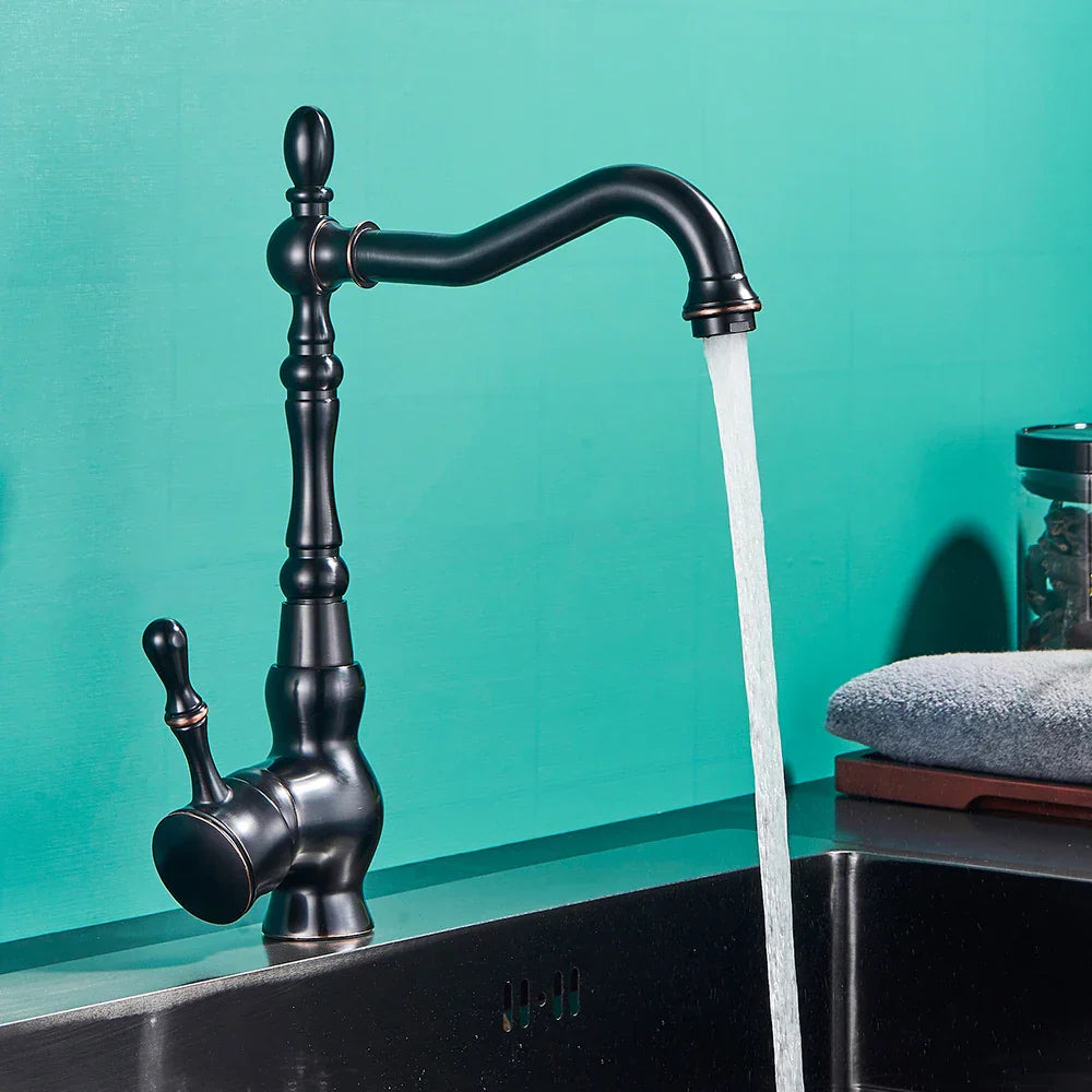 DecorBites™ Black Brass Faucet Single Handle 360 Rotate Basin Sink Mixer Taps